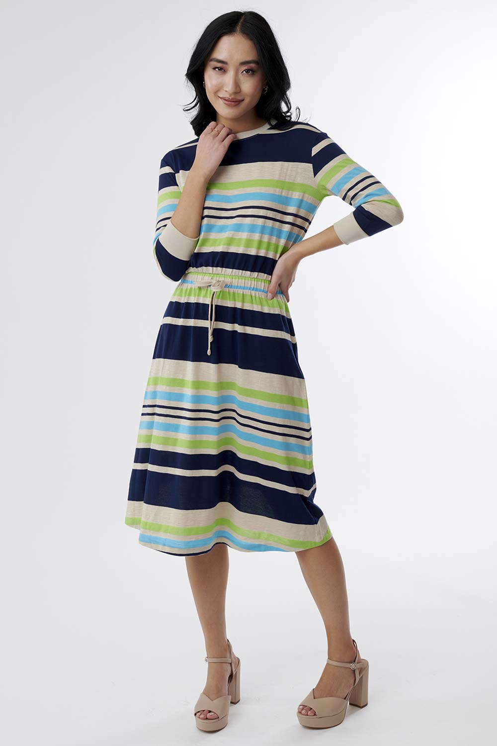 Super-Soft 3/4 Sleeve Dress with Adjustable Drawstring