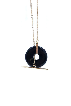 Necklace Gold Black Circle Pendant