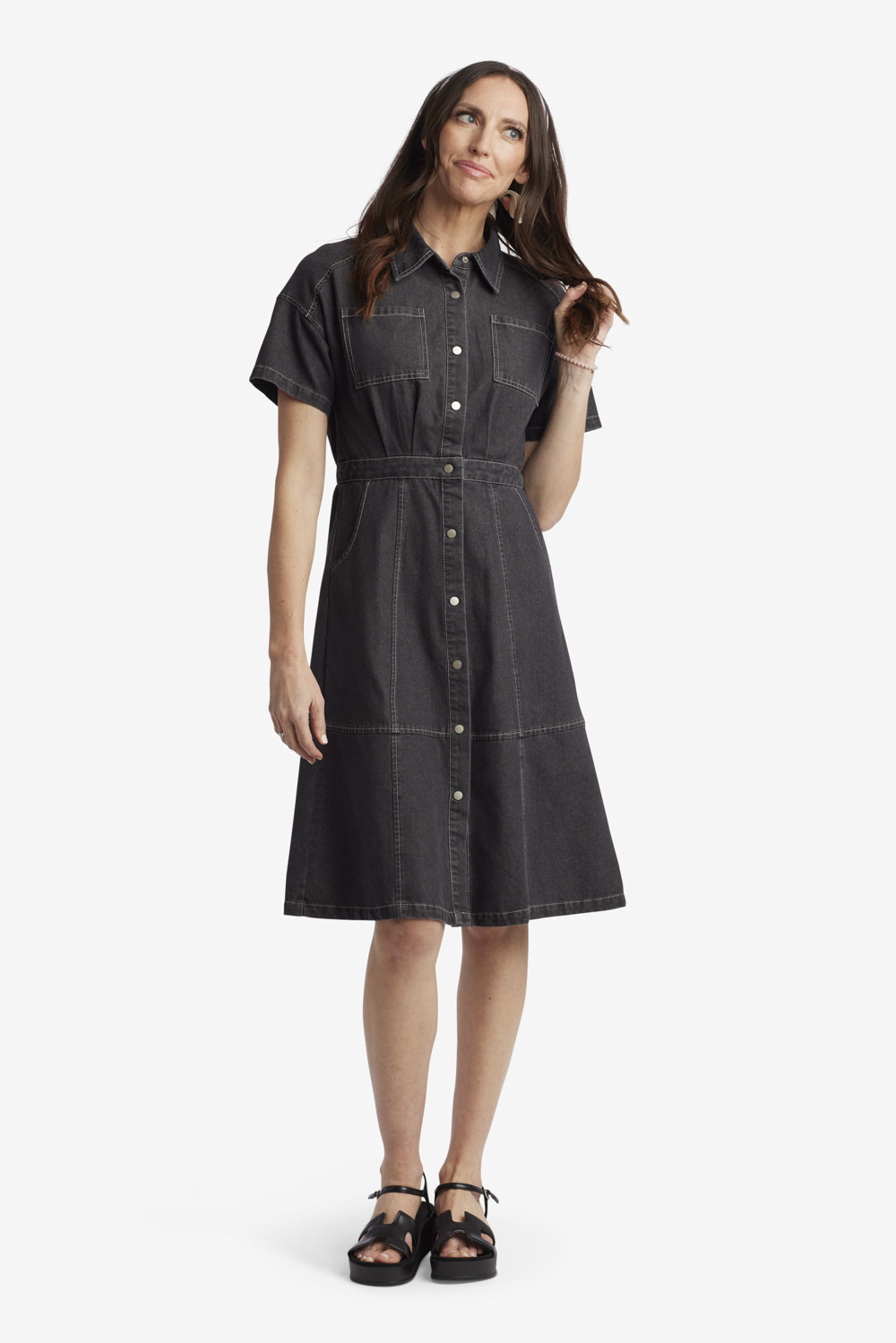 Black Denim Button Down Dress | Sweet Salt Clothing