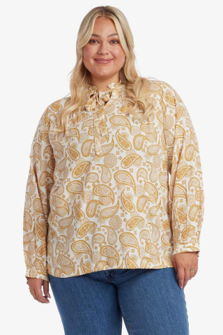 Womens long sleeve yellow paisley modest top