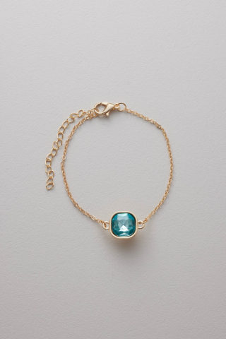 Bracelet Gold Blue/Green Pendant Square