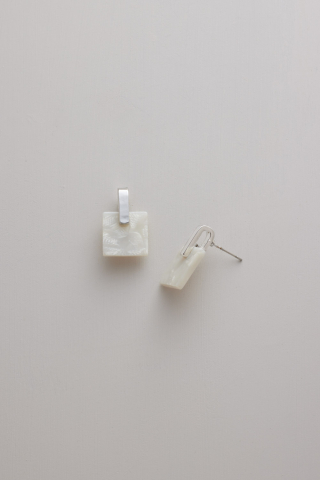 Earring Silver Square Drop