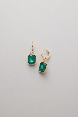 Earring Gold Emerald Glass