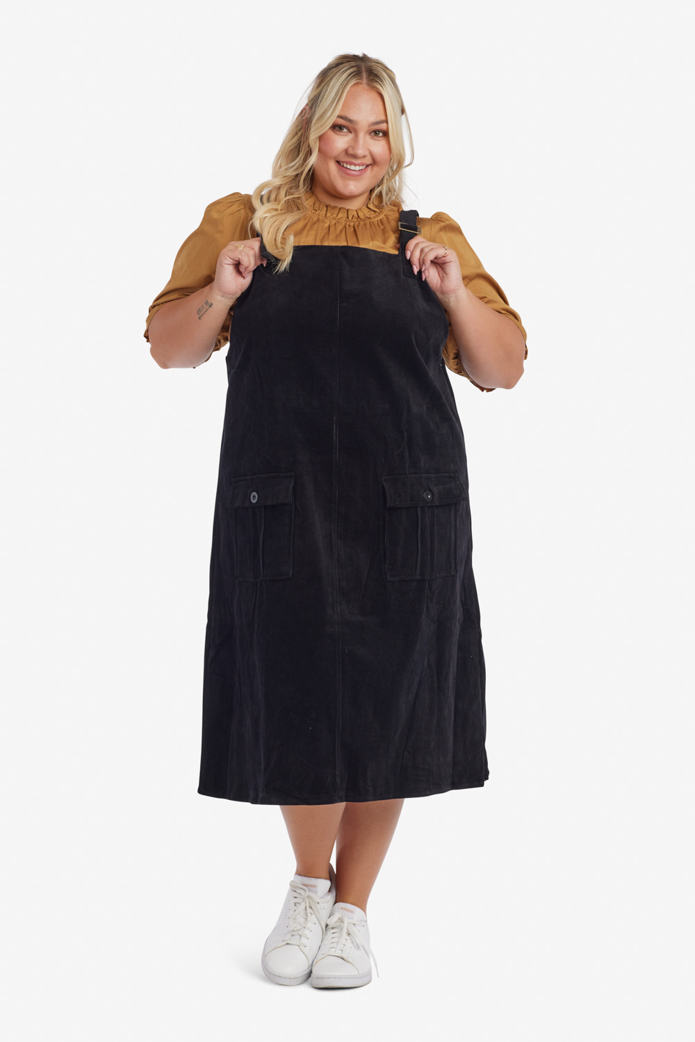 Overall dress midi hotsell