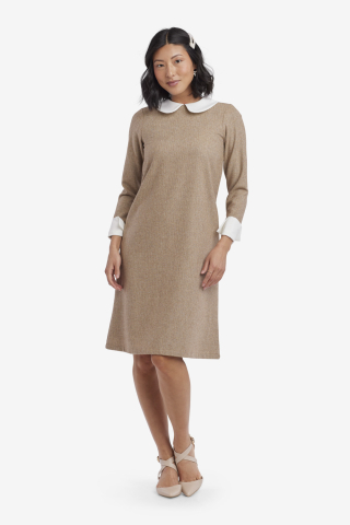 Womens tan peter pan collar modest dress