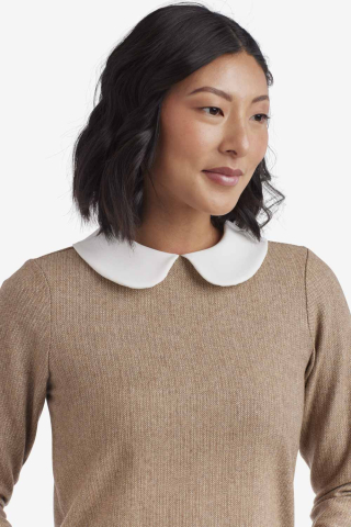 Womens tan peter pan collar modest dress