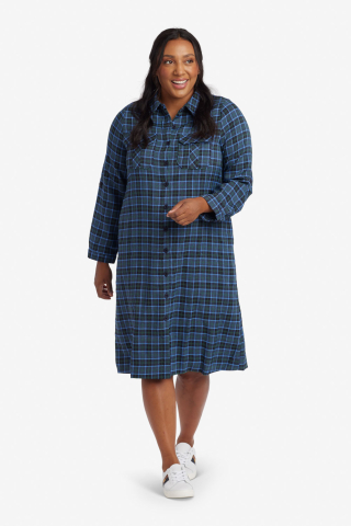 Womens blue plaid button down modest dress