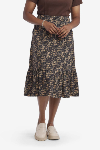 Womens blue floral corduroy tiered modest skirt