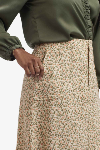 Womens peach floral corduroy tiered modest skirt