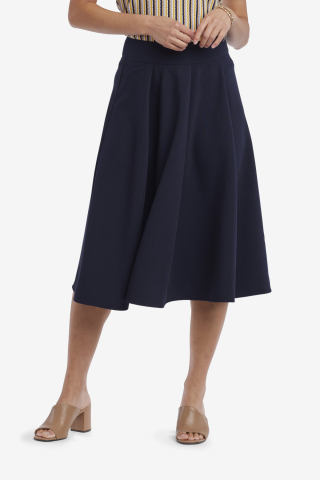 Womens wide waist band navy blue modest skirt