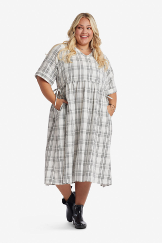 Womens v white plaid v neck modest dress