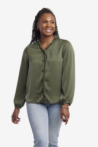 Womens long sleeve button down green modest top