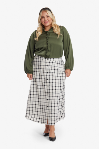 Womens button down blue plaid modest skirt