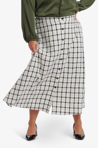 Womens button down black plaid modest skirt