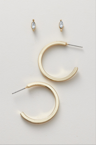 Earring Gold Hoop With Crystal Set Of 2