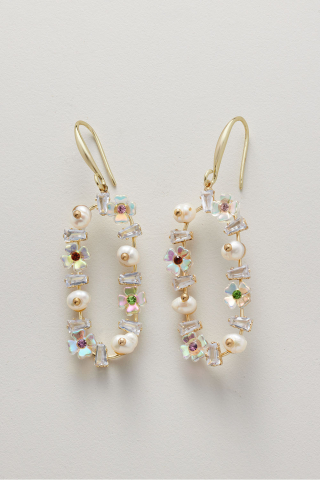 Earring Gold Crystal Pearl Multi Hoop With Hook