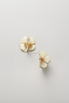 Earring Gold White Flower