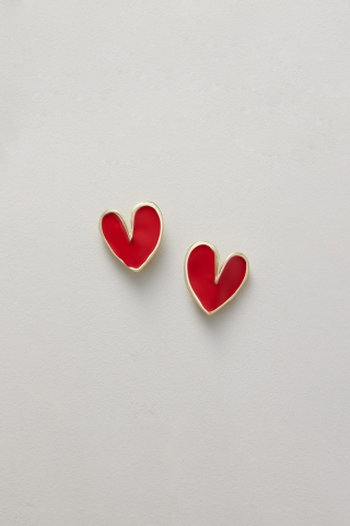 Earring Gold Red Heart