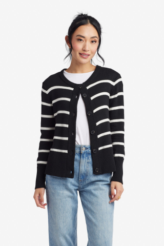 Womens black and white striped modest cardigan top