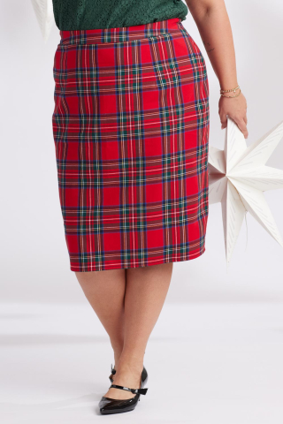 Womens red plaid straight modest skirt