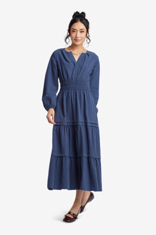 Womens blue wide hidden placket modest dress