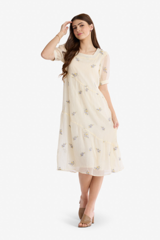 Square Neck Embroidered Modest Dress