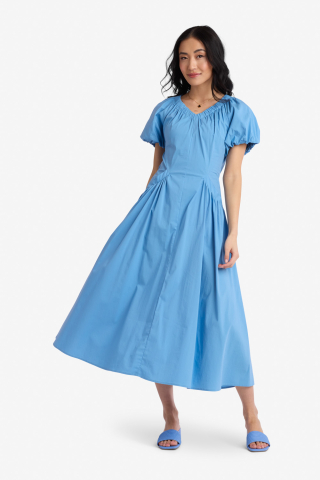 V-Neck Modest Dress Blue