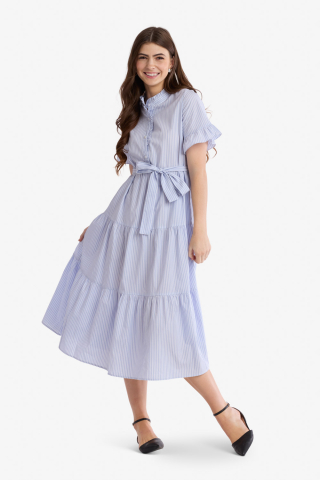 Button Down Modest Dress Blue