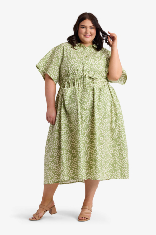 Patch Pocket Modest Dress Green Floral