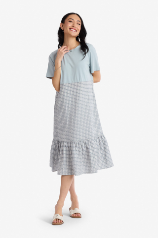 T-Shirt Modest Dress Blue Gingham