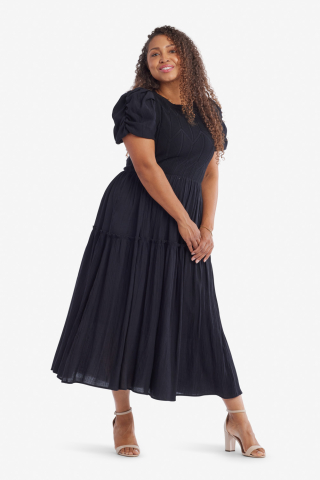 Puff Sleeve Black Modest Dress