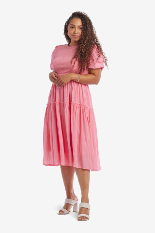 Puff Sleee Pink Modest Dress