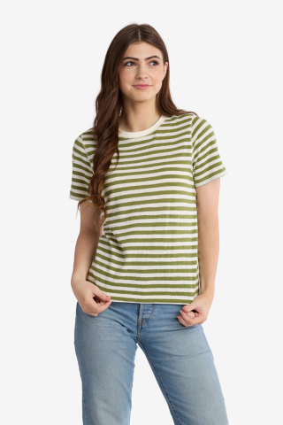 Stripe Crew Neck Modest Top Green